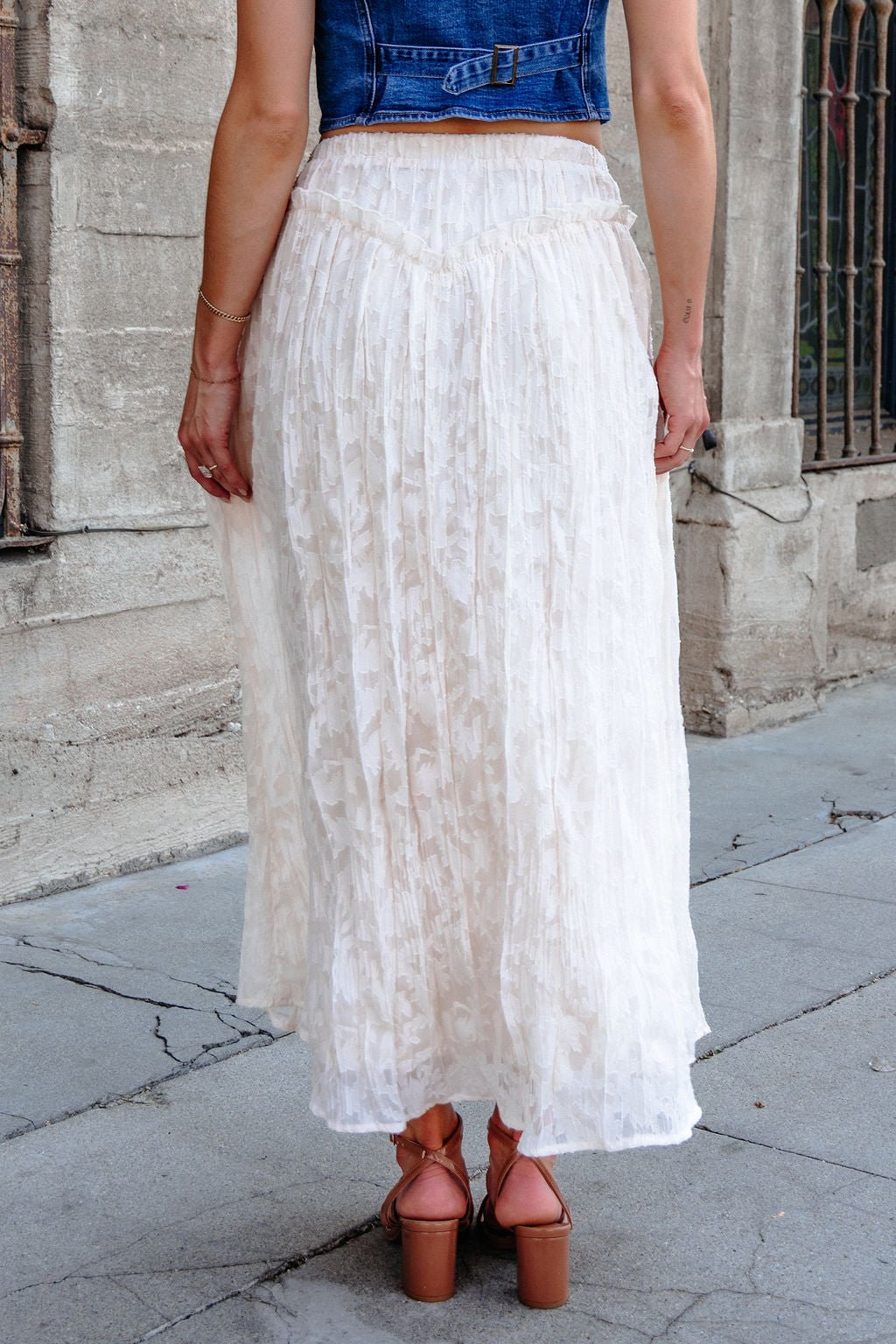Ivory Lace Ruffled Maxi Skirt